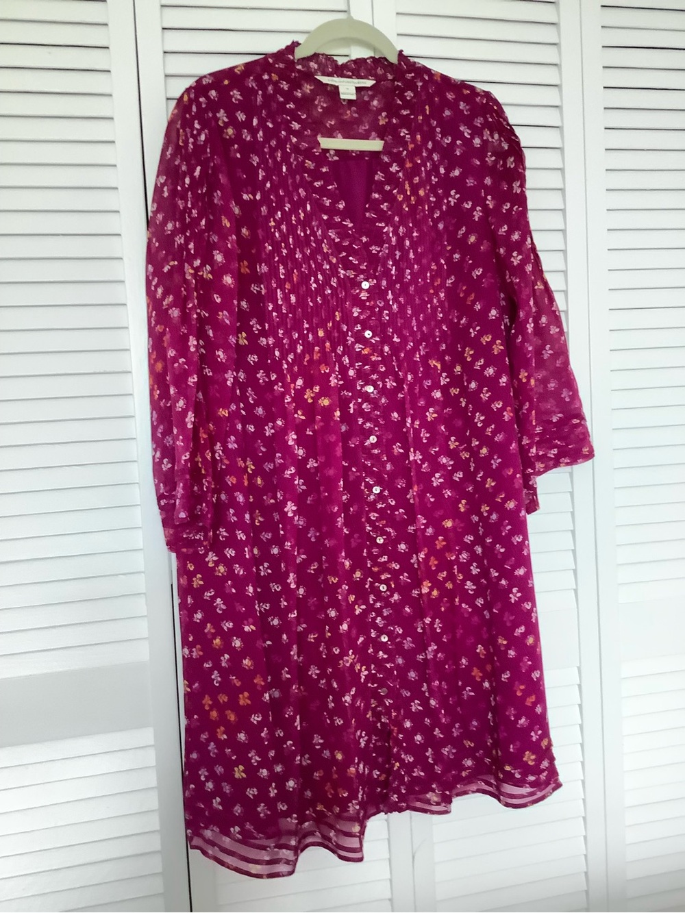 DVF Floral Chiffon V-Neck Dress - Magenta